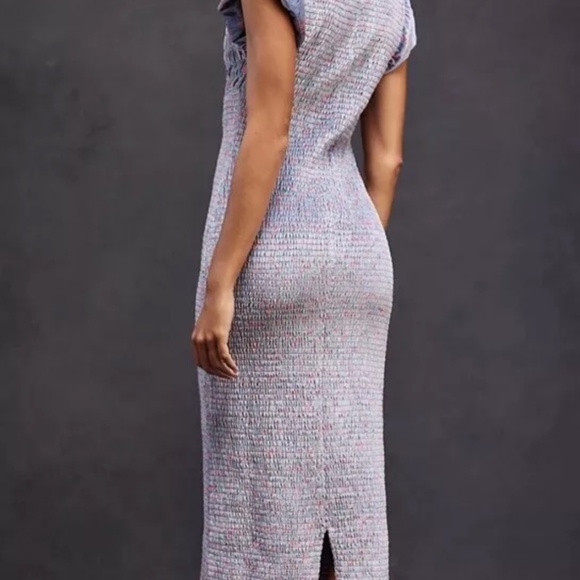 Free People Mckenna Velvet Smocked Slim Fitted Eyelets Ruffles Midi Dress L - Picture 4 of 4